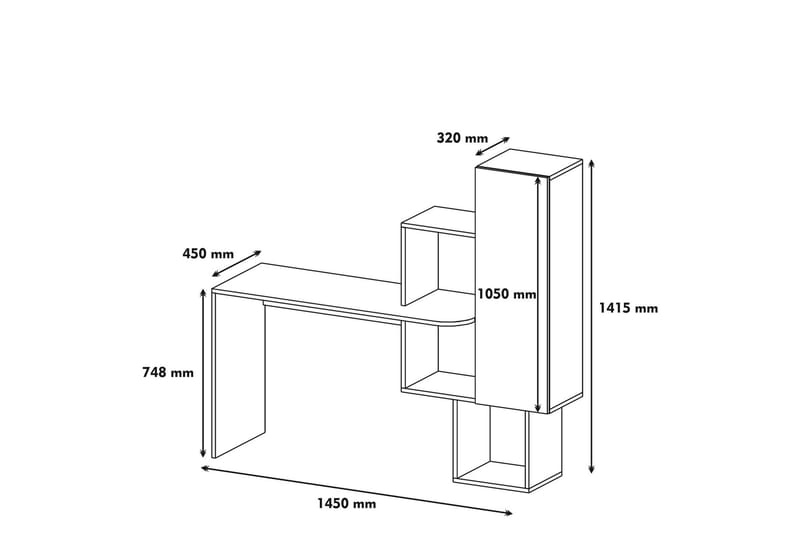 Skrivebord Amtorp 145 cm med Oppbevaringshyller + Skap - Brun/Hvit - Møbler - Bord - Kontorbord - Skrivebord