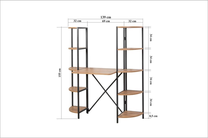 Skrivebord Aura 139 cm - Brun/Svart - Møbler - Bord - Kontorbord - Skrivebord