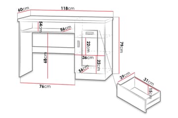 Skrivebord Borek 118 cm med Oppbevaring Skuffer+Hylle+Skap - Mørkebrun - Møbler - Bord - Kontorbord - Skrivebord