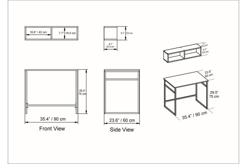 Skrivebord Buskahult 90 cm med Oppbevaring Vegghylle - Hvit - Møbler - Bord - Kontorbord - Skrivebord