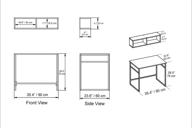 Skrivebord Buskahult 90 cm med Oppbevaring Vegghylle - Lysebrun - Møbler - Bord - Kontorbord - Skrivebord