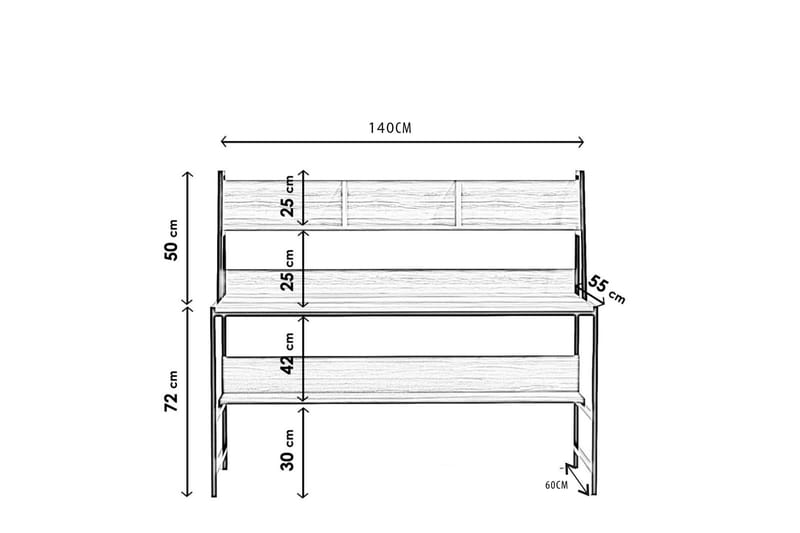 Skrivebord Cerenli 140 cm med Oppbevaringshyller - Mørkebrun/Svart - Møbler - Bord - Kontorbord - Skrivebord