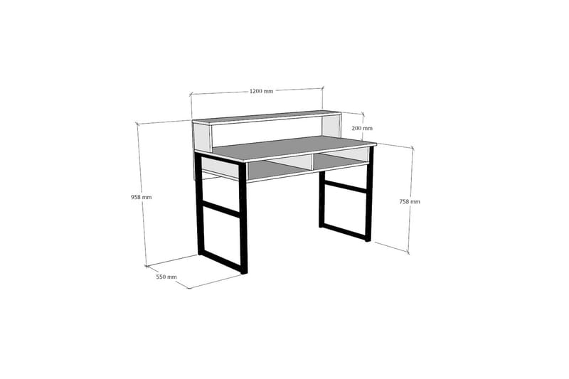 Skrivebord Dehana 120 cm med Oppbevaring 2 Hyller - Valnøttbrun/Svart - Møbler - Bord - Kontorbord - Skrivebord