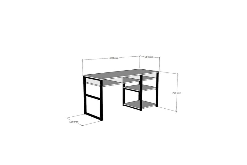 Skrivebord Dehana 150 cm med Oppbevaring 5 Hyller - Valnøttbrun/Svart - Møbler - Bord - Kontorbord - Skrivebord