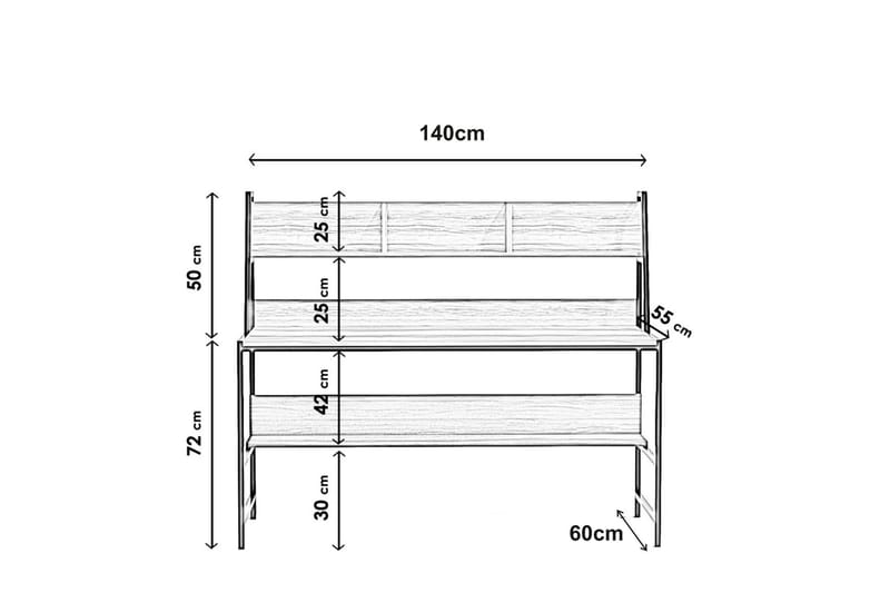 Skrivebord Demira 140 cm med Oppbevaringshyller - Hvit/Svart - Møbler - Bord - Kontorbord - Skrivebord