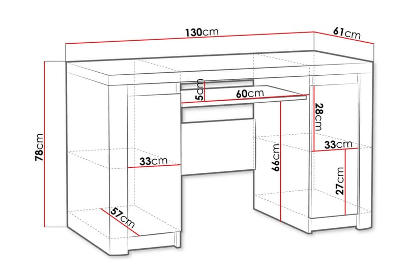 Skrivebord Domasco 130 cm med Oppbevaring 2 Skap - Tre/Hvit - Møbler - Bord - Kontorbord - Skrivebord