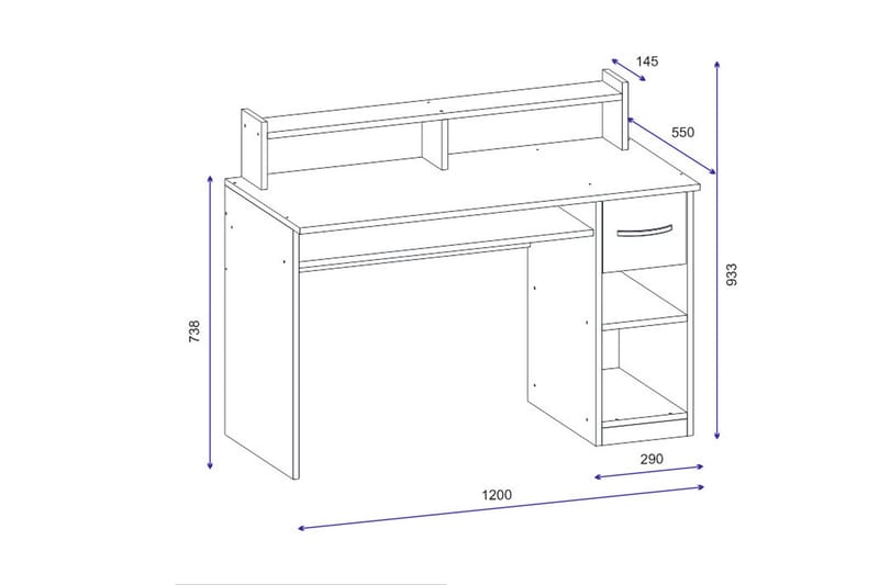 Skrivebord Eslemez 120 cm med Oppbevaringsskuff + Hyller - Hvit - Møbler - Bord - Kontorbord - Skrivebord