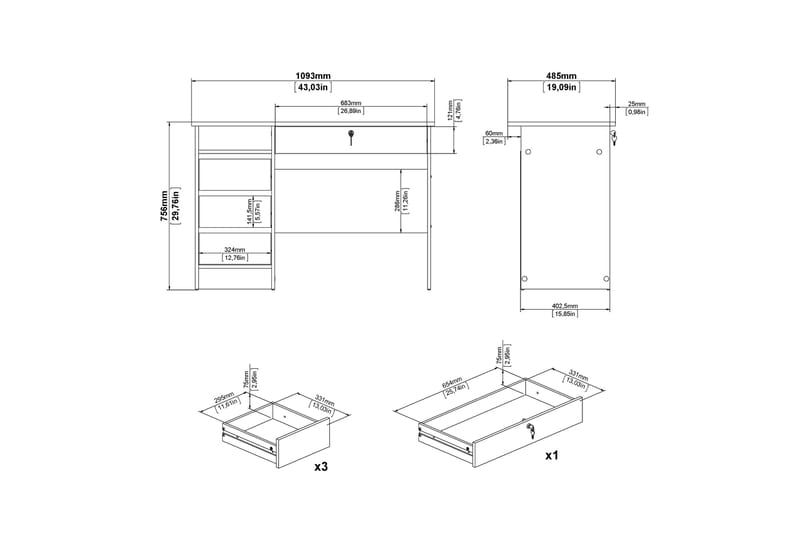 Skrivebord Falksa 109 cm - Hvit - Møbler - Bord - Kontorbord - Skrivebord