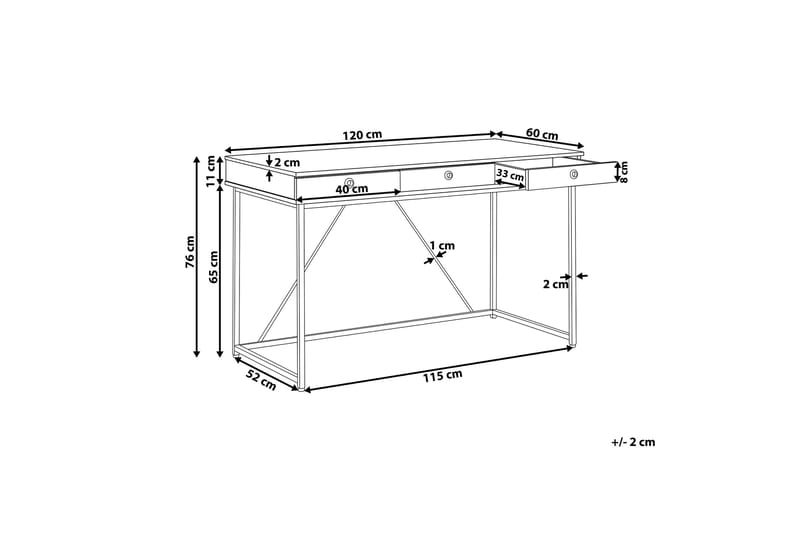 Skrivebord Flempton 120 cm med Oppbevaring 3 Skuffer - Lysebrun/Hvit/Svart - Møbler - Bord - Kontorbord - Skrivebord