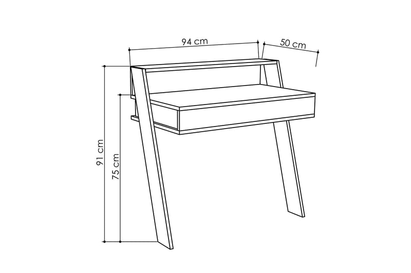 Skrivebord GalaSjø 94 cm med Oppbevaringsskuff + Hylle - Grå - Møbler - Bord - Kontorbord - Skrivebord