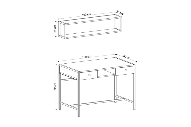 Skrivebord Grunnarp 100 cm med Oppbevaring 2 Skuffer + Hylle - Brun - Møbler - Bord - Kontorbord - Skrivebord