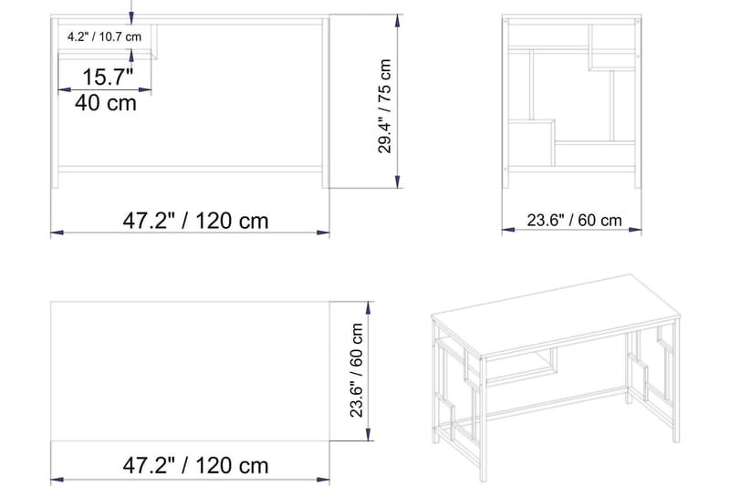 Skrivebord Handen 120 cm med Oppbevaringshylle - Hvit - Møbler - Bord - Kontorbord - Skrivebord