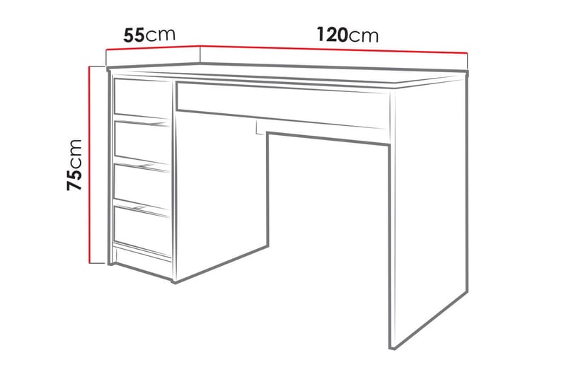 Skrivebord Harland 120 cm med 5 Oppbevaringsskuffer - Hvit - Møbler - Bord - Kontorbord - Skrivebord