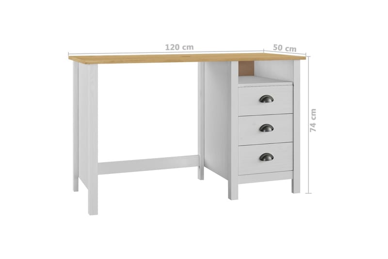 Skrivebord Hill Range med 3 skuffer 120x50x74 cm heltre furu - Møbler - Bord - Kontorbord - Skrivebord