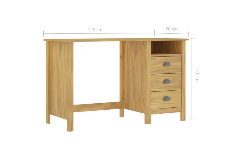 Skrivebord Hill Range med 3 skuffer 120x50x74 cm heltre furu - Møbler - Bord - Kontorbord - Skrivebord