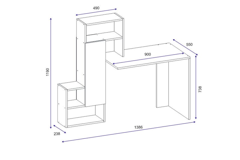 Skrivebord Irmaka 139 cm med Oppbevaringshyller + Skap - Hvit - Møbler - Bord - Kontorbord - Skrivebord