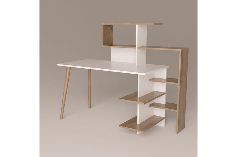 Skrivebord Itason 141,8x121,4x141,8 cm med oppbevaring - Brun - Skrivebord - Databord & PC bord - Sammenleggbart bord - Marmorbord - Hev og senkbart skrivebord