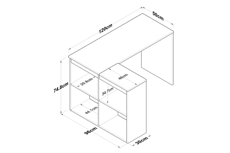 Skrivebord Kareei 4 Hyller 120 cm - Natur/Hvit - Møbler - Bord - Kontorbord - Skrivebord