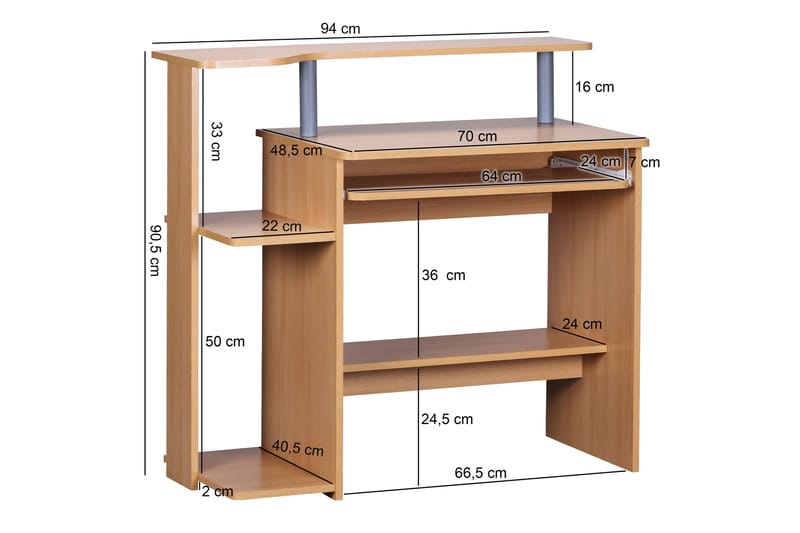 Skrivebord Kolstrup 94 cm med Oppbevaring Hyller - Natur - Møbler - Bord - Kontorbord - Skrivebord