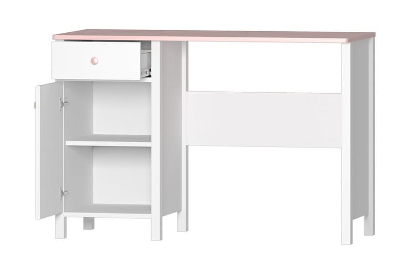 Skrivebord Laber 110 cm med Oppbevaringsskuff + Skap - Hvit/Rosa - Møbler - Bord - Kontorbord - Skrivebord