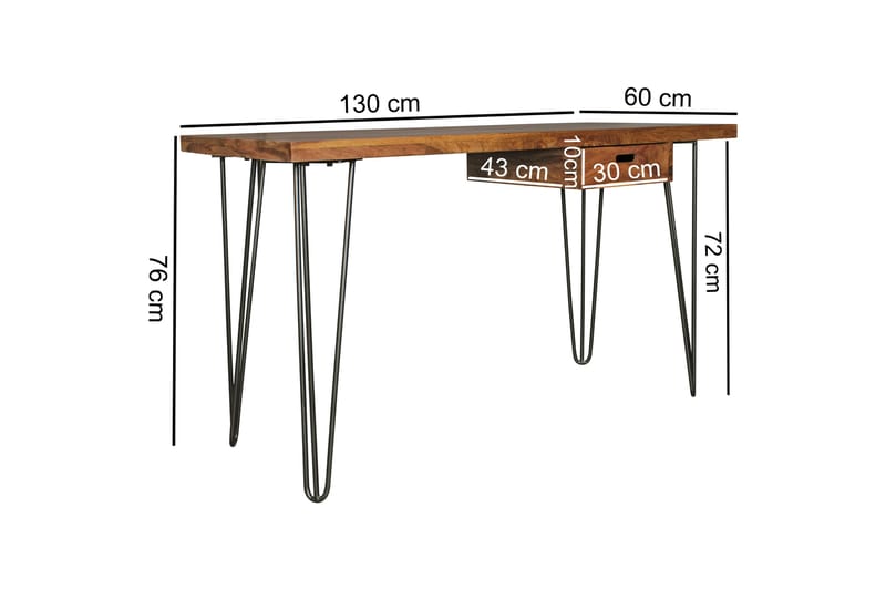 Skrivebord Lochside 130 cm med Oppbevaring Skuff - Massivt Tre/Svart - Møbler - Bord - Kontorbord - Skrivebord