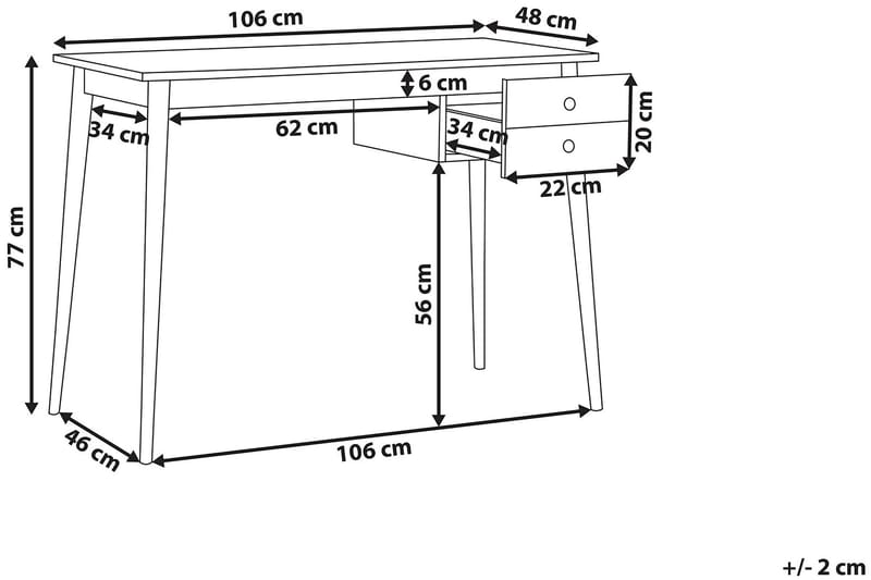 Skrivebord Margraten 106 cm med Oppbevaring 2 Skuffer - Svart/Lysebrun - Møbler - Bord - Kontorbord - Skrivebord