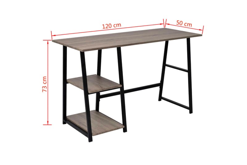 Skrivebord med 2 hyller grå og eik - Flerfarget - Møbler - Bord - Kontorbord - Skrivebord