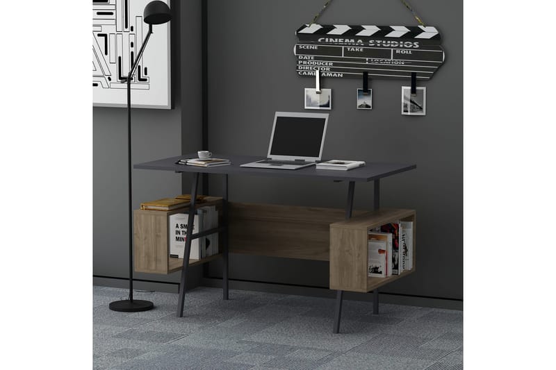 Skrivebord Oldenzaal 120x73,8x120 cm med oppbevaring - Antrasitt/Brun - Skrivebord - Databord & PC bord