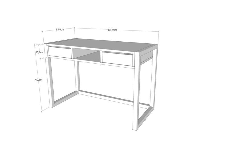 Skrivebord Shatz 115 cm med Oppbevaring Skuffer + Hylle - Tre/Natur/Svart - Møbler - Bord - Kontorbord - Skrivebord