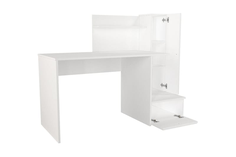 Skrivebord Shellon 143 cm med Oppbevaringshyller + Skap - Hvit - Møbler - Bord - Kontorbord - Skrivebord