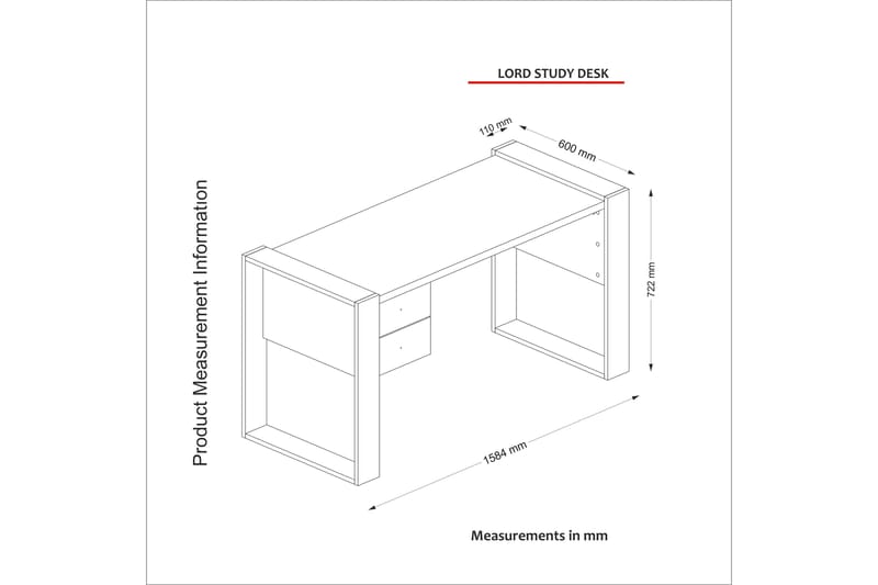 Skrivebord Tejmon 158 cm med Oppbevaringsskuffer - Hvit - Møbler - Bord - Kontorbord - Skrivebord