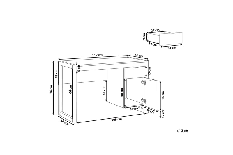 Skrivebord Terrossola 110 cm med Oppbevaring - Hvit/Lyst Tre - Møbler - Bord - Kontorbord - Skrivebord