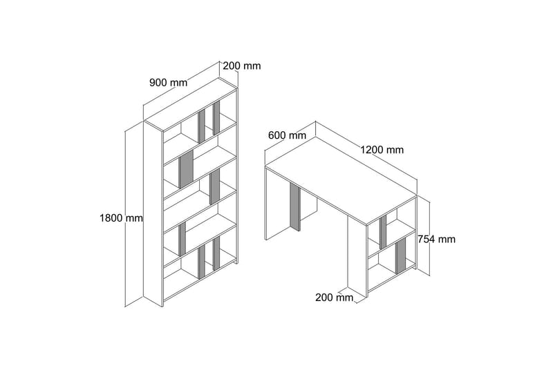 Skrivebord Tibani 120 cm med Oppbevaring Hylle + Bokhylle - Mørkebrun - Møbler - Bord - Kontorbord - Skrivebord