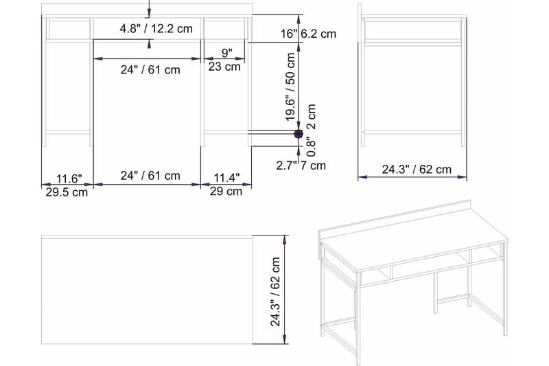 Skrivebord Yepan 60x74,8x120 cm - Gull/Antrasitt - Møbler - Bord - Kontorbord - Skrivebord