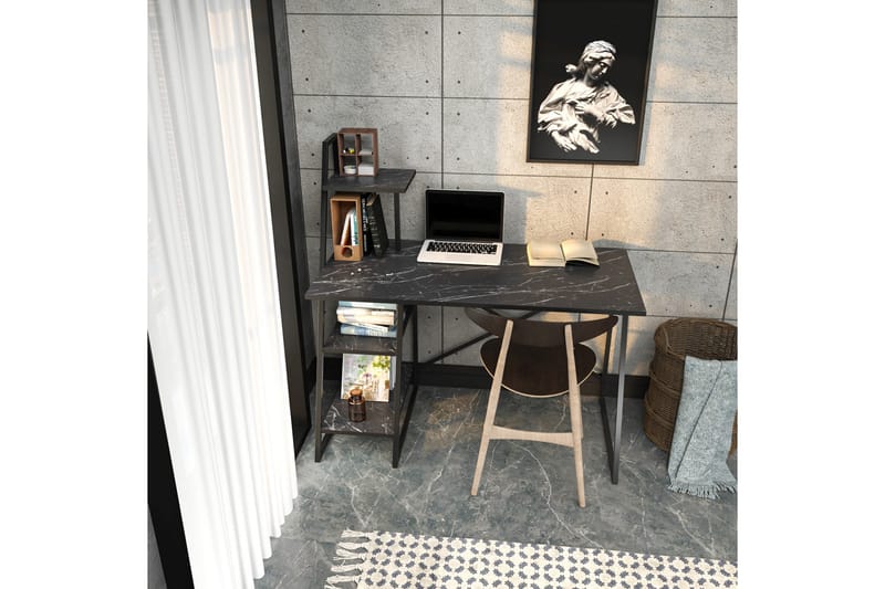 Skrivebord Zakkum 60x120x120 cm med oppbevaring - Svart - Skrivebord - Databord & PC bord