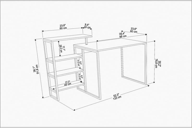 Skrivebord Zakkum 60x76,8x133 cm med oppbevaring - Gull - Møbler - Bord - Kontorbord - Skrivebord