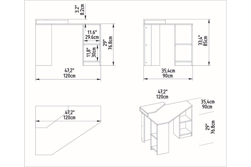 Skrivebord Zakkum 90x76,8x120 cm med oppbevaring - Brun - Møbler - Bord - Kontorbord - Skrivebord