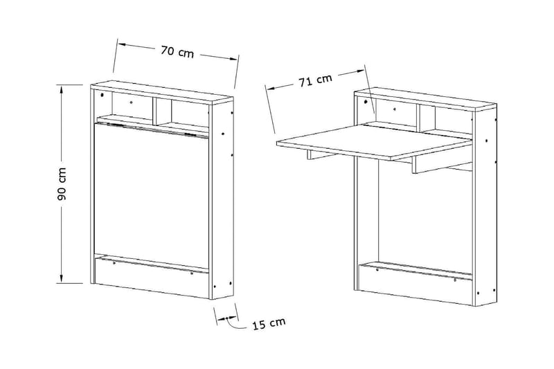 Veggskrivebord Lalenius 70cm med Oppbevaringshylle Sammenleg - Hvit - Møbler - Bord - Kontorbord - Skrivebord