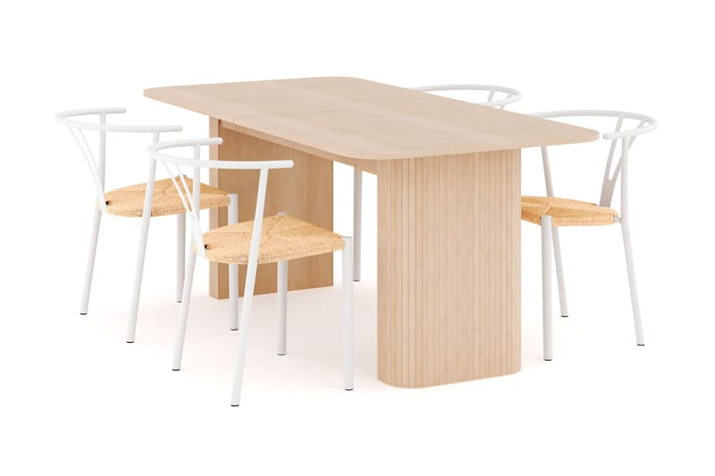 Kopparbo Spisegruppe 160-220 cm Forlengbar med 4 Elysia Spisestoler - Whitewash - Møbler - Bord - Spisegruppe