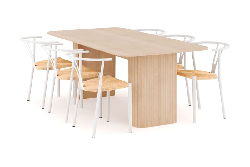 Kopparbo Spisegruppe 200-260 cm Forlengbar med 6 Elysia Spisestoler - Whitewash - Møbler - Bord - Spisegruppe