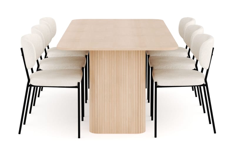 Kopparbo Spisegruppe 200-260 cm Forlengbar med 6 Gemmiano Spisestoler - Whitewash - Møbler - Bord - Spisegruppe