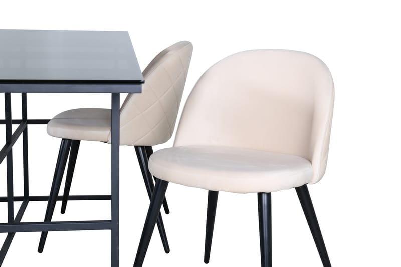 Leif Spisegruppe 200 cm Rektangulær med 4 Velvet Stoler - Beige - Møbler - Bord - Spisegruppe