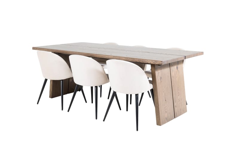 Logger Spisegruppe 210 cm Rektangulær med 6 Velvet Stoler - Beige - Møbler - Bord - Spisegruppe