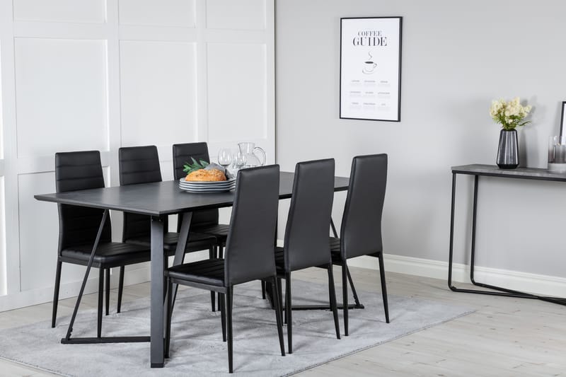 Marina Spisegruppe 180 cm Rektangulær med 6 Slim Stoler - Sort - Møbler - Bord - Spisegruppe