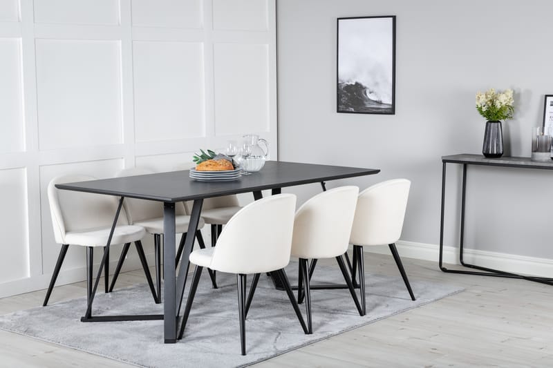 Marina Spisegruppe 180 cm Rektangulær med 6 Velvet Stoler - Beige - Møbler - Bord - Spisegruppe