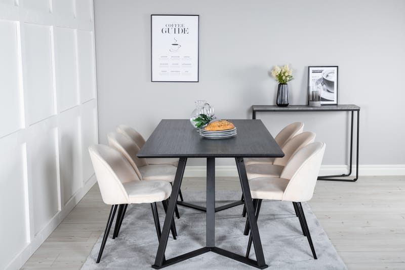 Marina Spisegruppe 180 cm Rektangulær med 6 Velvet Stoler - Beige - Møbler - Bord - Spisegruppe