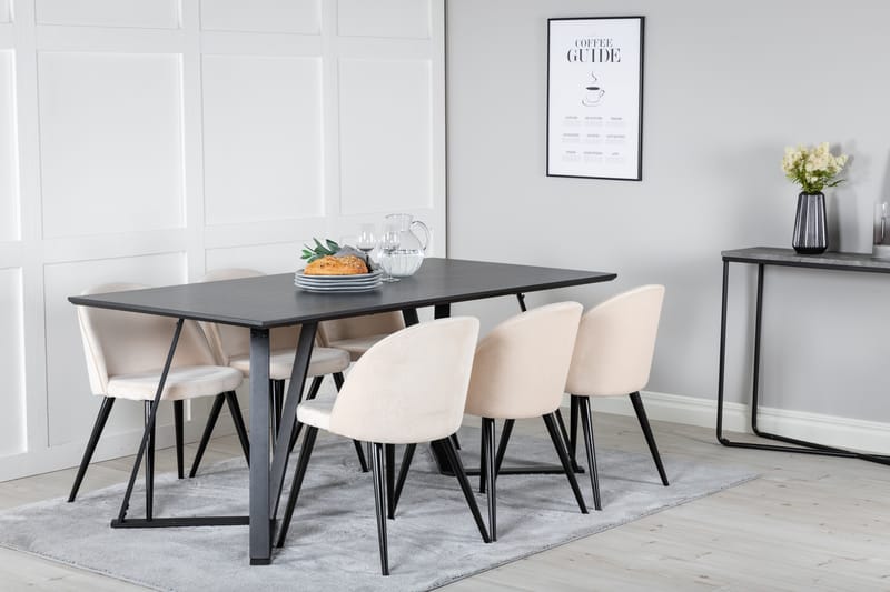 Marina Spisegruppe 180 cm Rektangulær med 6 Velvet Stoler - Beige - Møbler - Bord - Spisegruppe