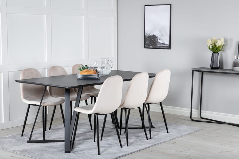 Marina Spisegruppe 180 cm Rektangulær med 6 Polar Stoler - Beige - Møbler - Bord - Spisegruppe