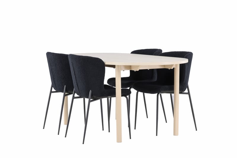 Matgruppe Andy 180 cm Oval med 4 Modesto stoler - Whitewash/Svart - Møbler - Bord - Spisegruppe