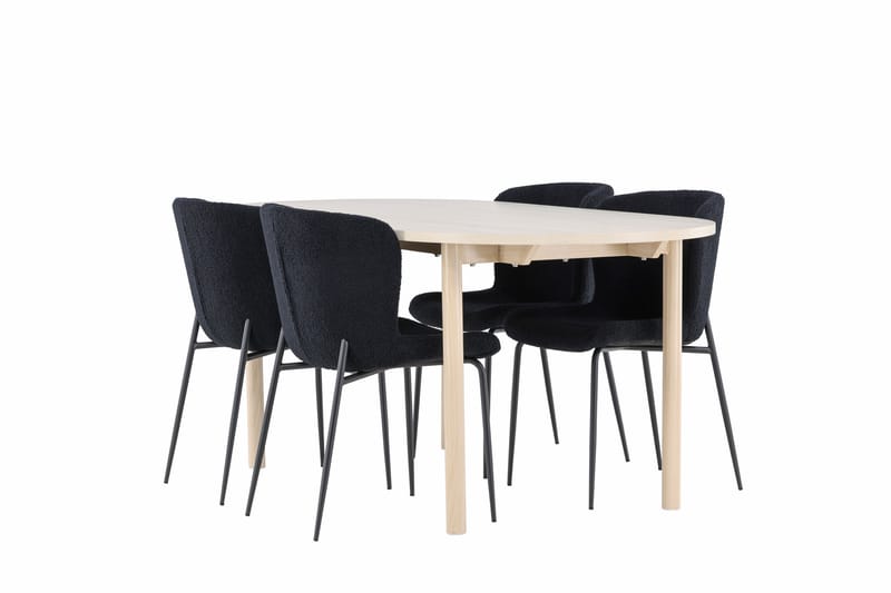 Matgruppe Andy 180 cm Oval med 4 Modesto stoler - Whitewash/Svart - Møbler - Bord - Spisegruppe